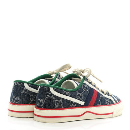 Gucci New Denim GG Monogram Web Womens 1977 Tennis Sneakers 37 Blue Tea Mystic White 4 of 9