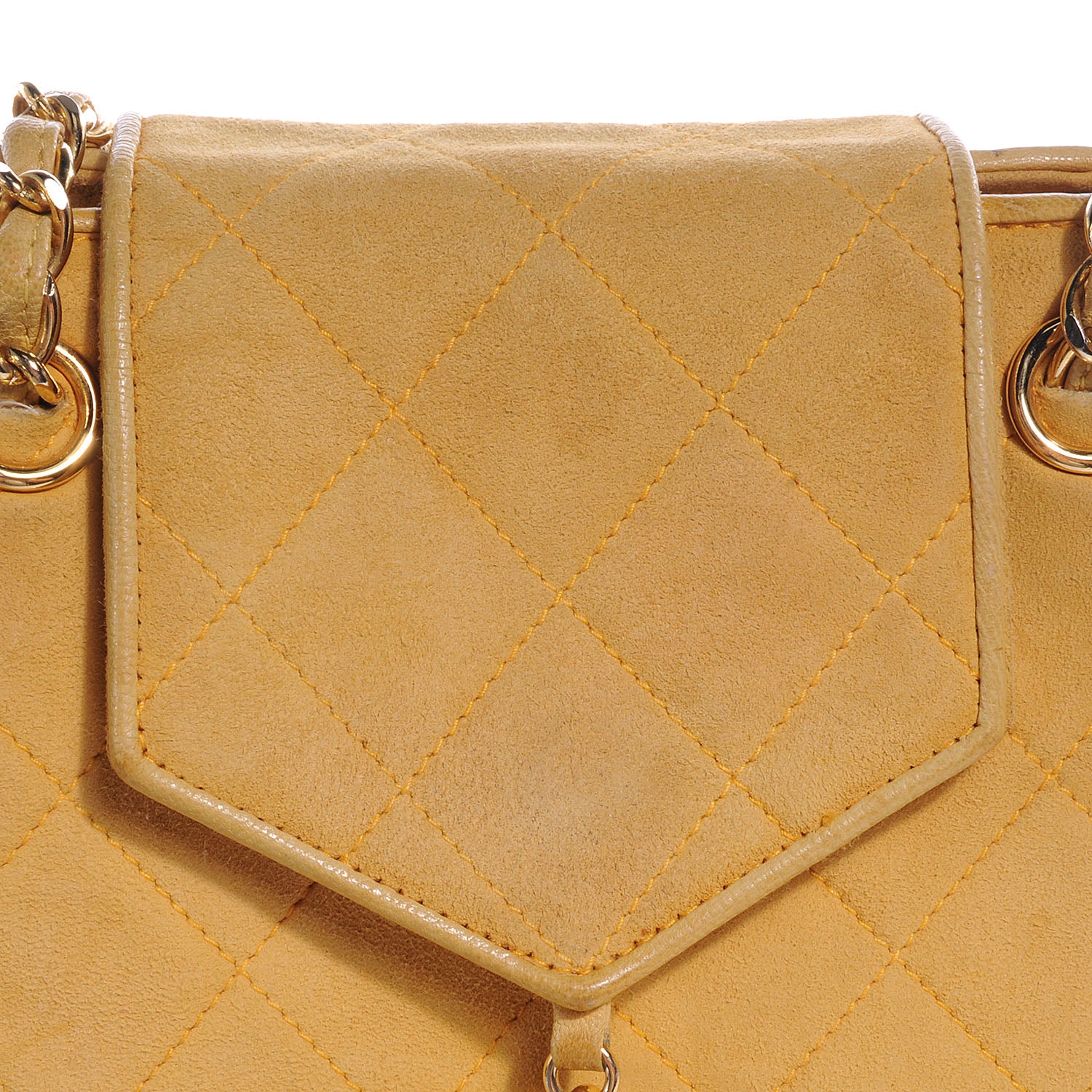 Chanel Suede Quilted Tassel Shoulder Bag Yellow 4 of 9