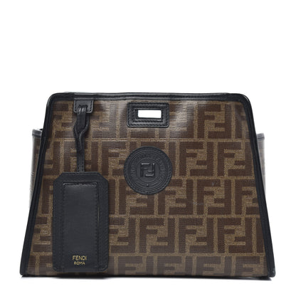 Fendi Glazed Fabric Vitello Century FF 1974 Stamp Patch Mini Peekaboo Defender Cover Mogano Panna Black 1 of 9