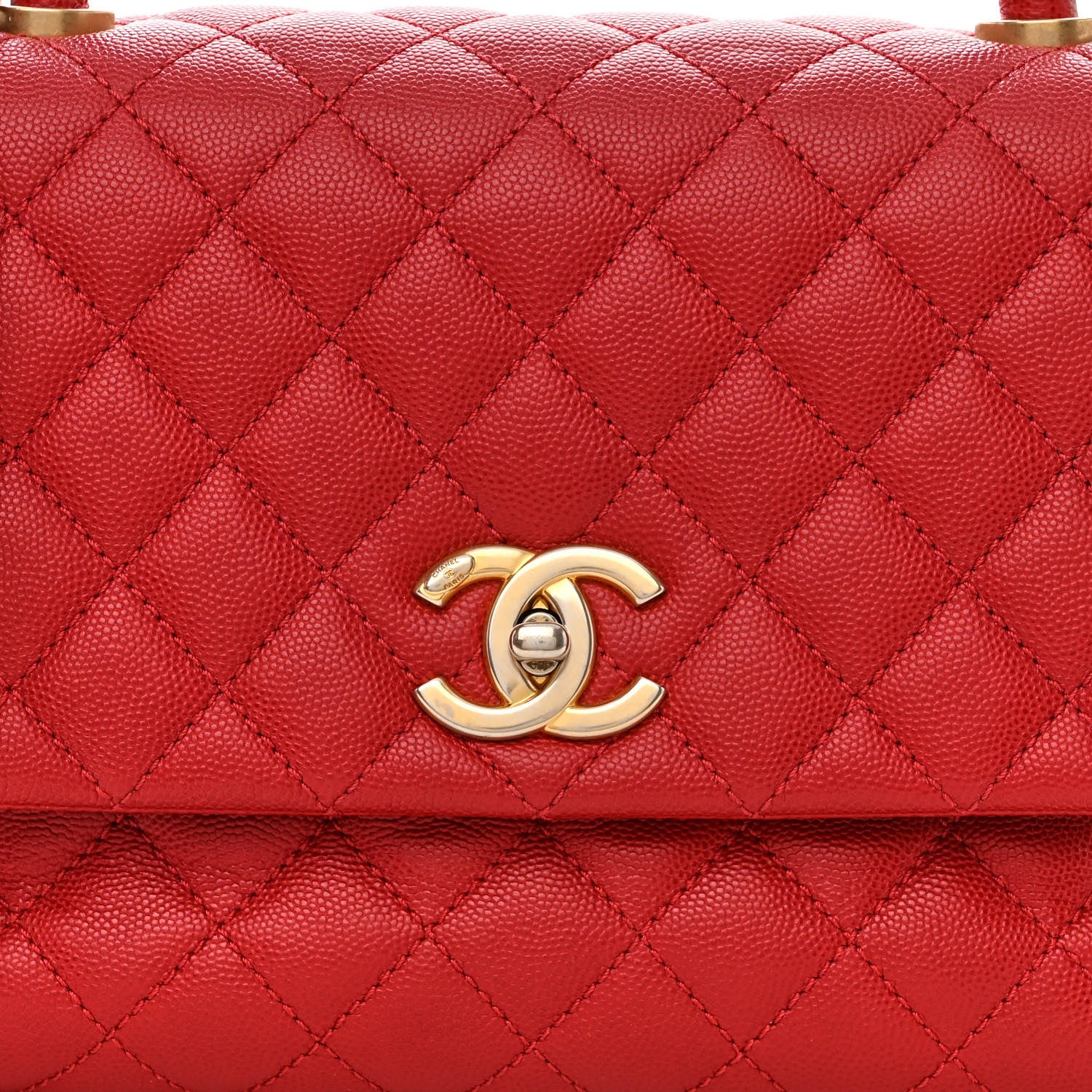 Chanel Caviar Lizard Embossed Quilted Small Coco Handle Flap Red 8 of 11
