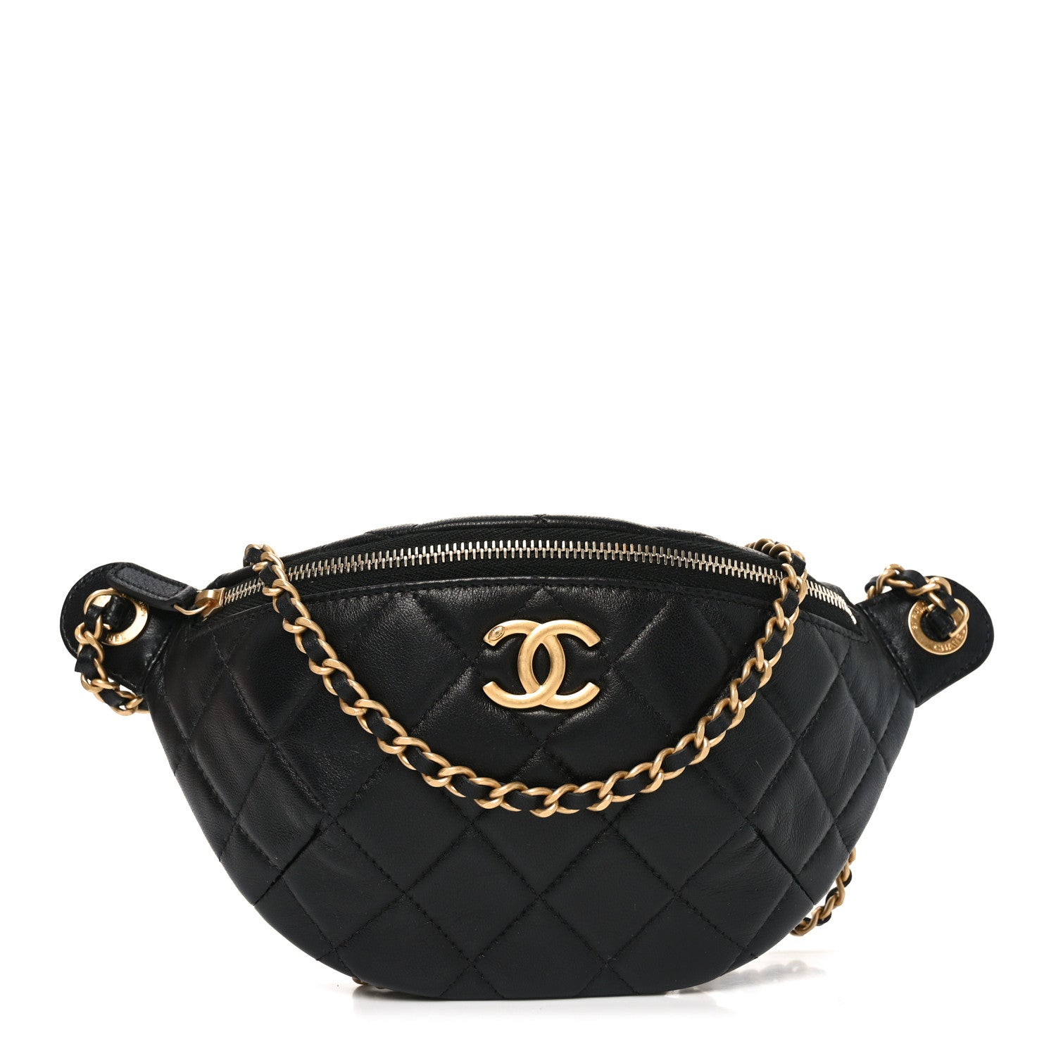 Chanel Shiny Lambskin Quilted CC Slide Waist Bag Fanny Pack Black 1 of 10