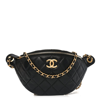 Chanel Shiny Lambskin Quilted CC Slide Waist Bag Fanny Pack Black 1 of 10