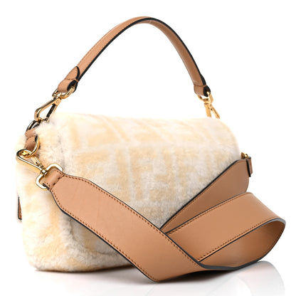 Fendi Shearling Vitello Dolce Macro FF 1974 Baguette White Ice Cuoio Miele Scuro 3 of 8