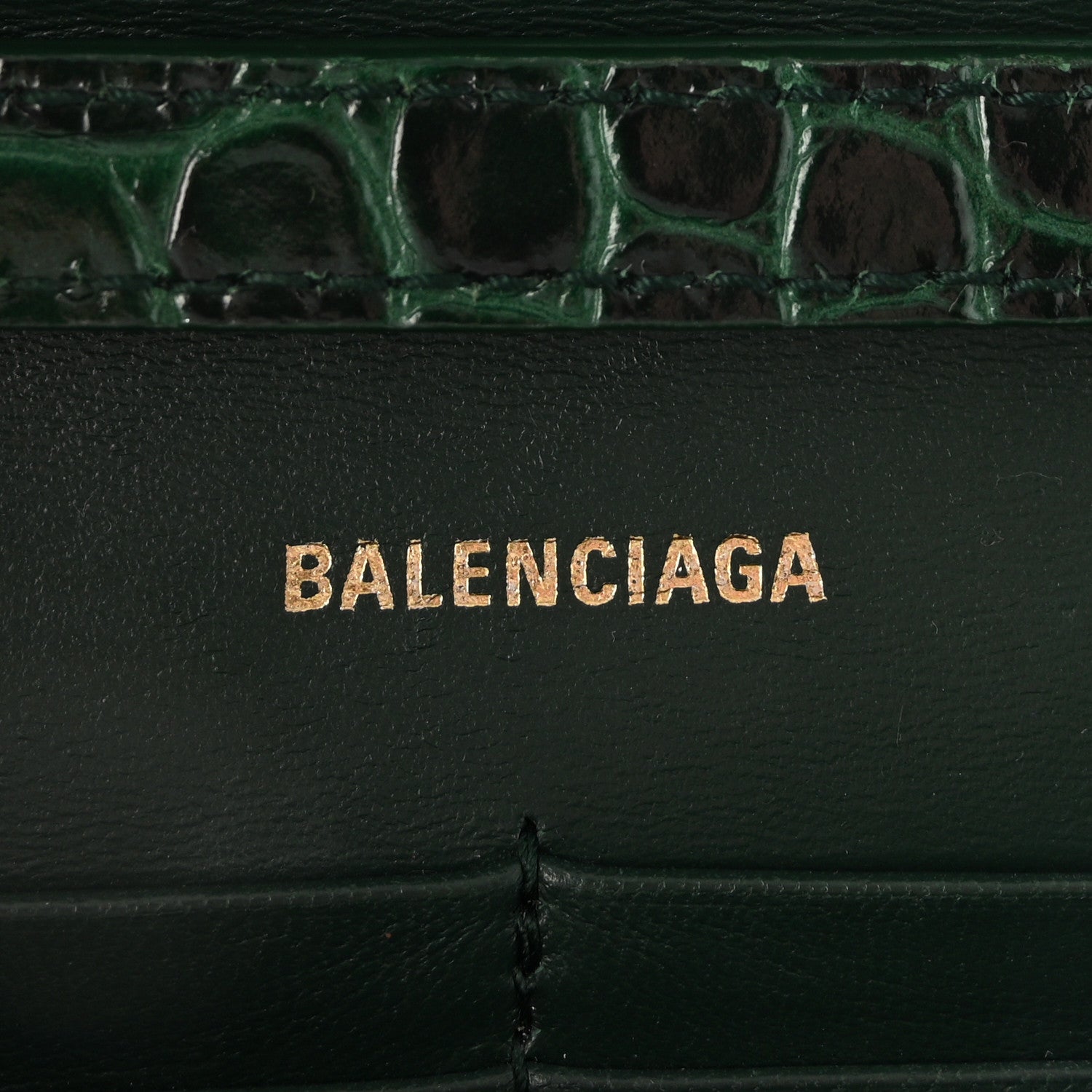Balenciaga Shiny Calfskin Crocodile Embossed Hourglass Chain Bag Forest Green 6 of 9