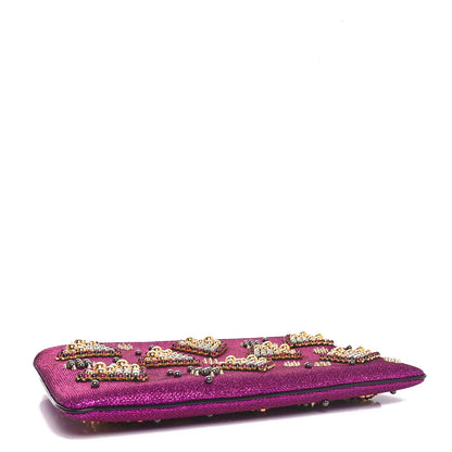 Christian Louboutin Metallic Raffia Studded Loubiposh Chain Clutch Magenta 4 of 10
