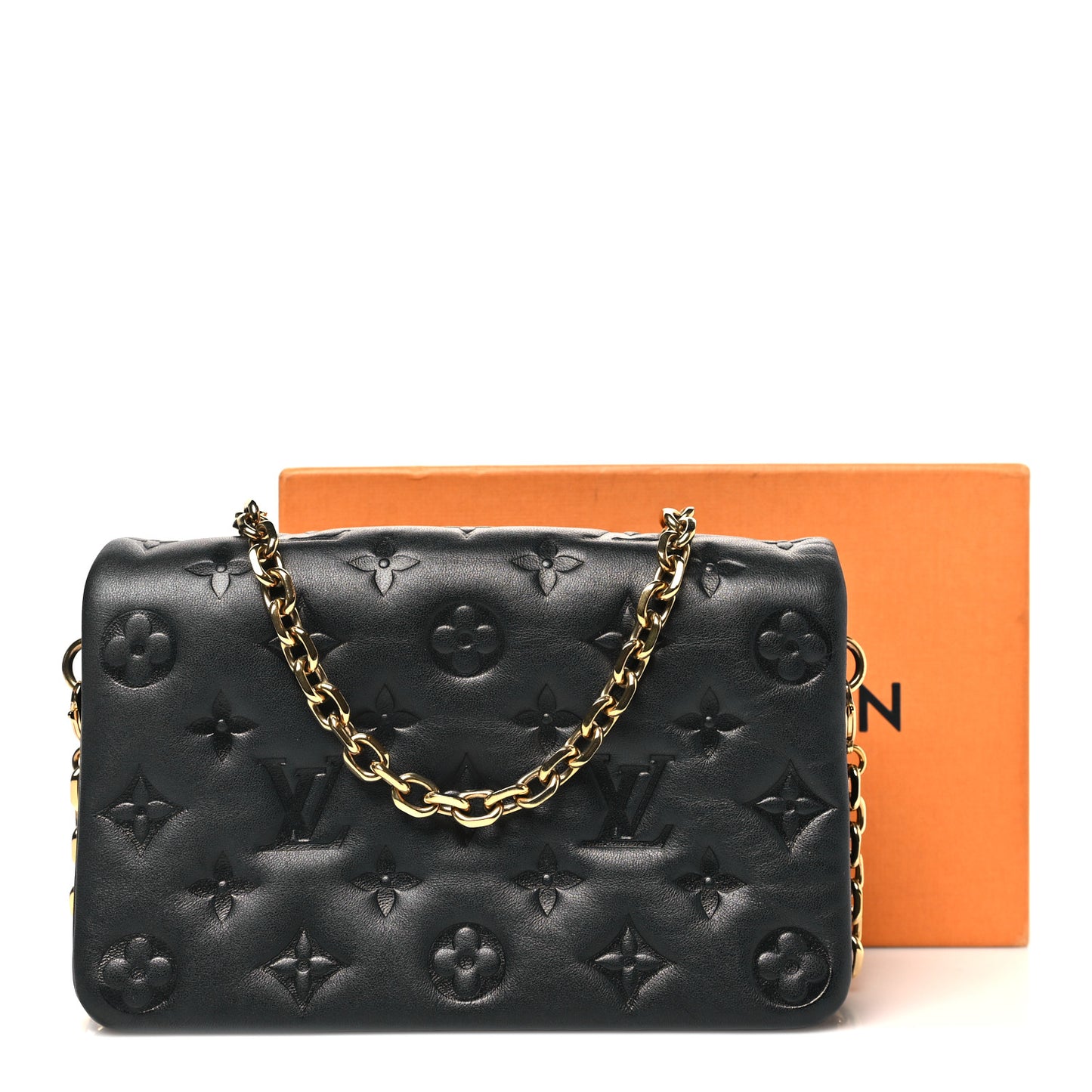 Lambskin Embossed Monogram Pochette Coussin Black
