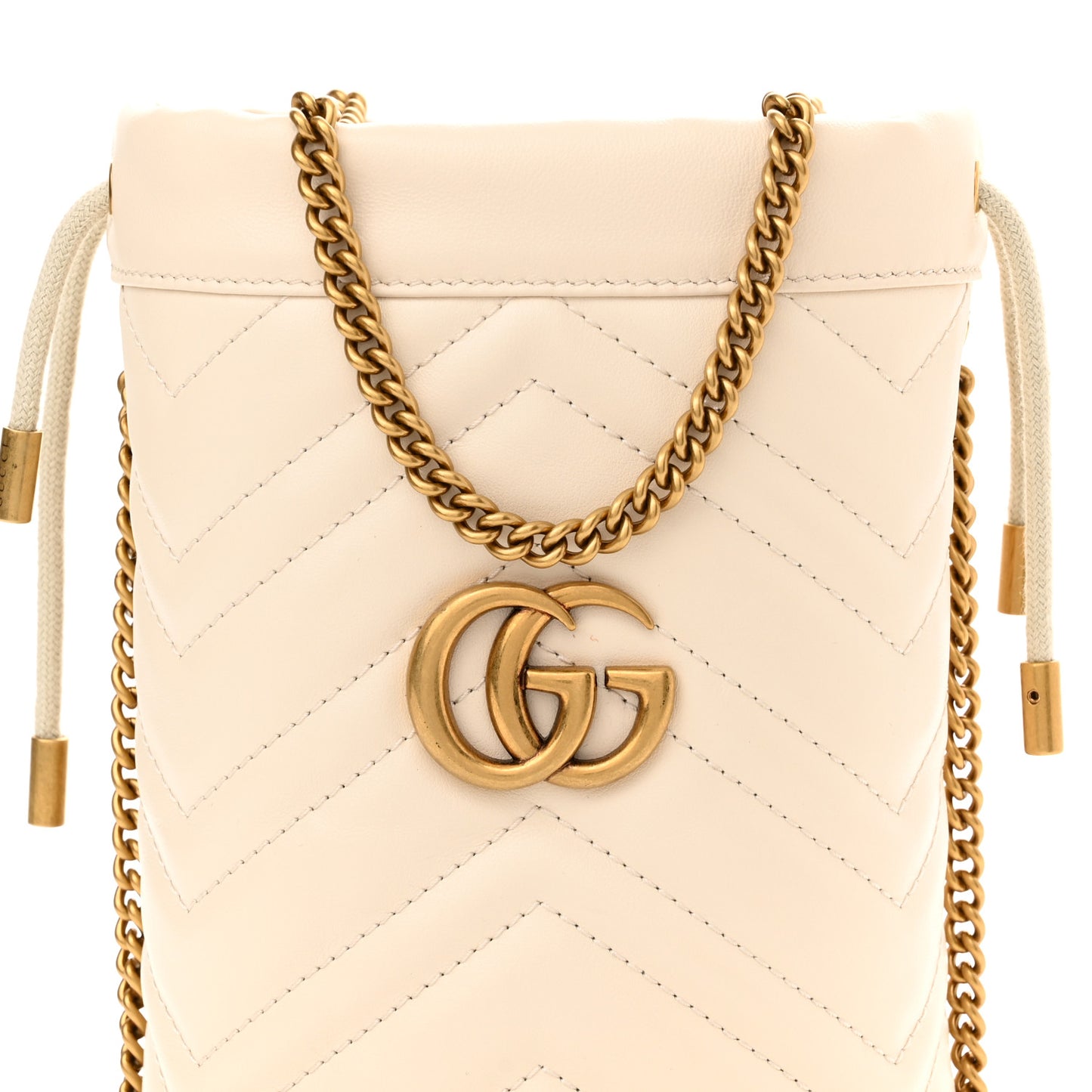 Calfskin Matelasse Mini GG Marmont 2.0 Bucket Bag White