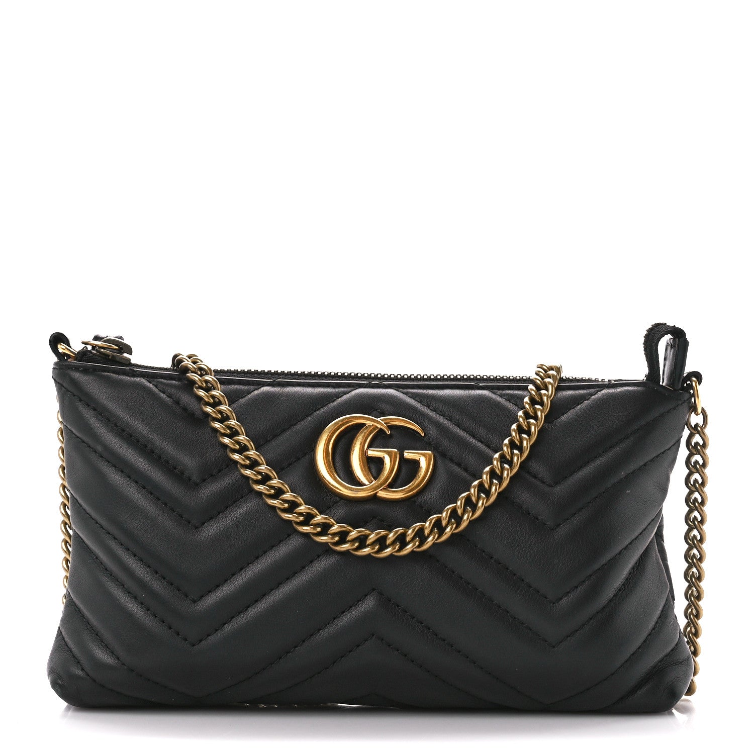 Gucci Calfskin Matelasse Mini GG Marmont Chain Bag Black 1 of 11