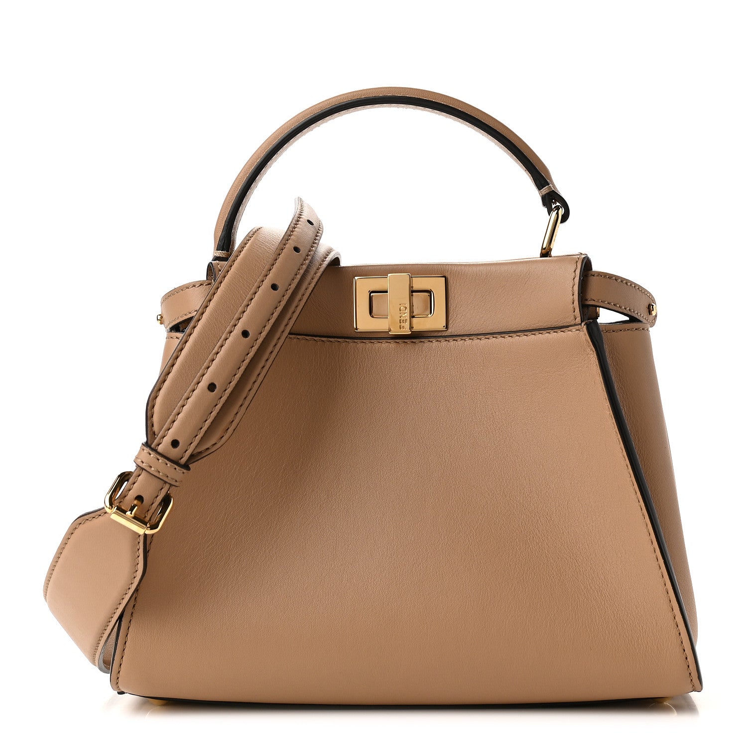 Fendi Vitello Seta Nabuk Pequin Mini Peekaboo Iconic Satchel Cuoio Tobacco Moro 1 of 8