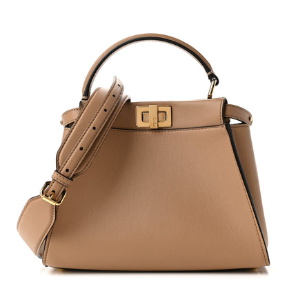 Fendi Vitello Seta Nabuk Pequin Mini Peekaboo Iconic Satchel Cuoio Tobacco Moro 1 of 8