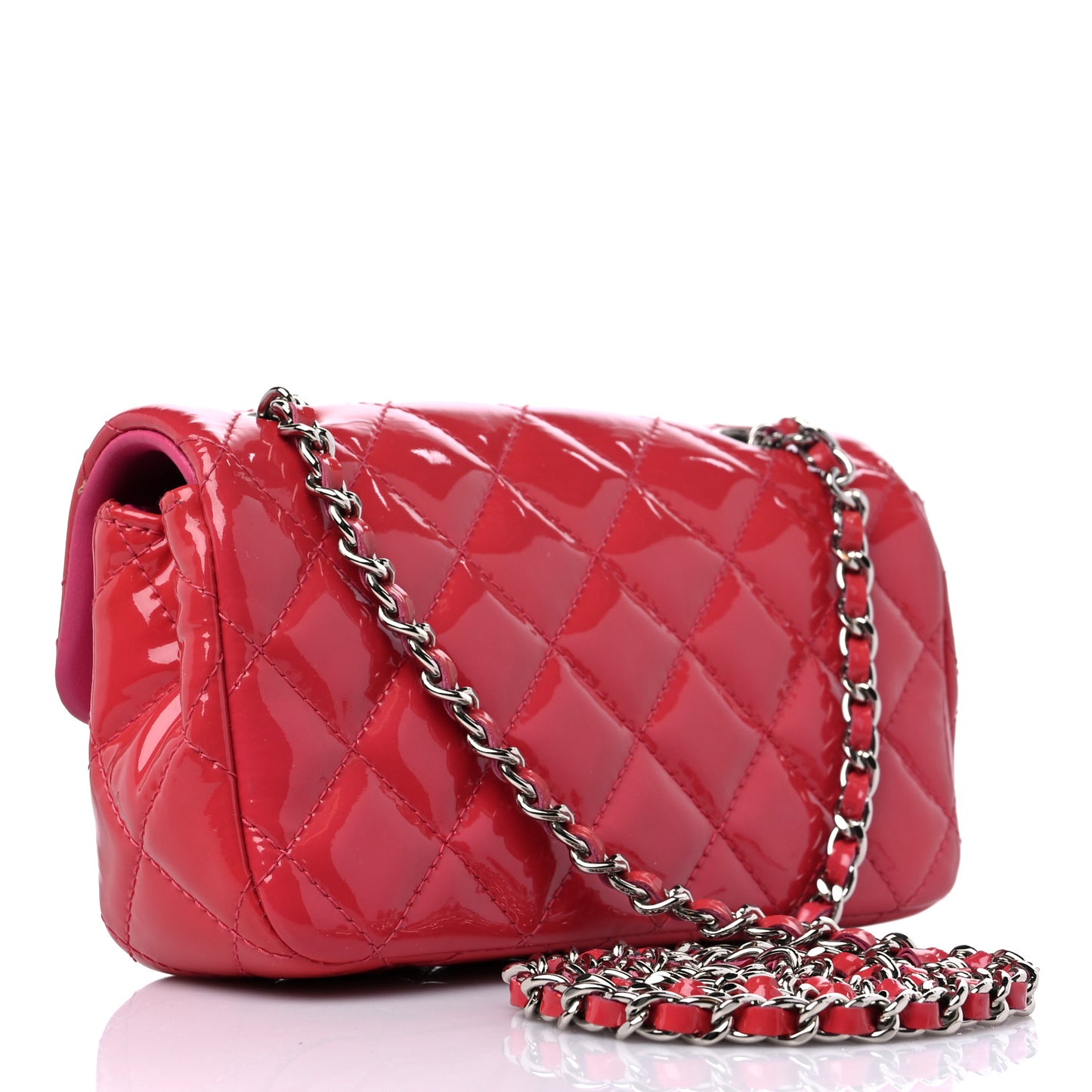 Patent Calfskin Quilted Extra Mini Rectangular Flap Pink