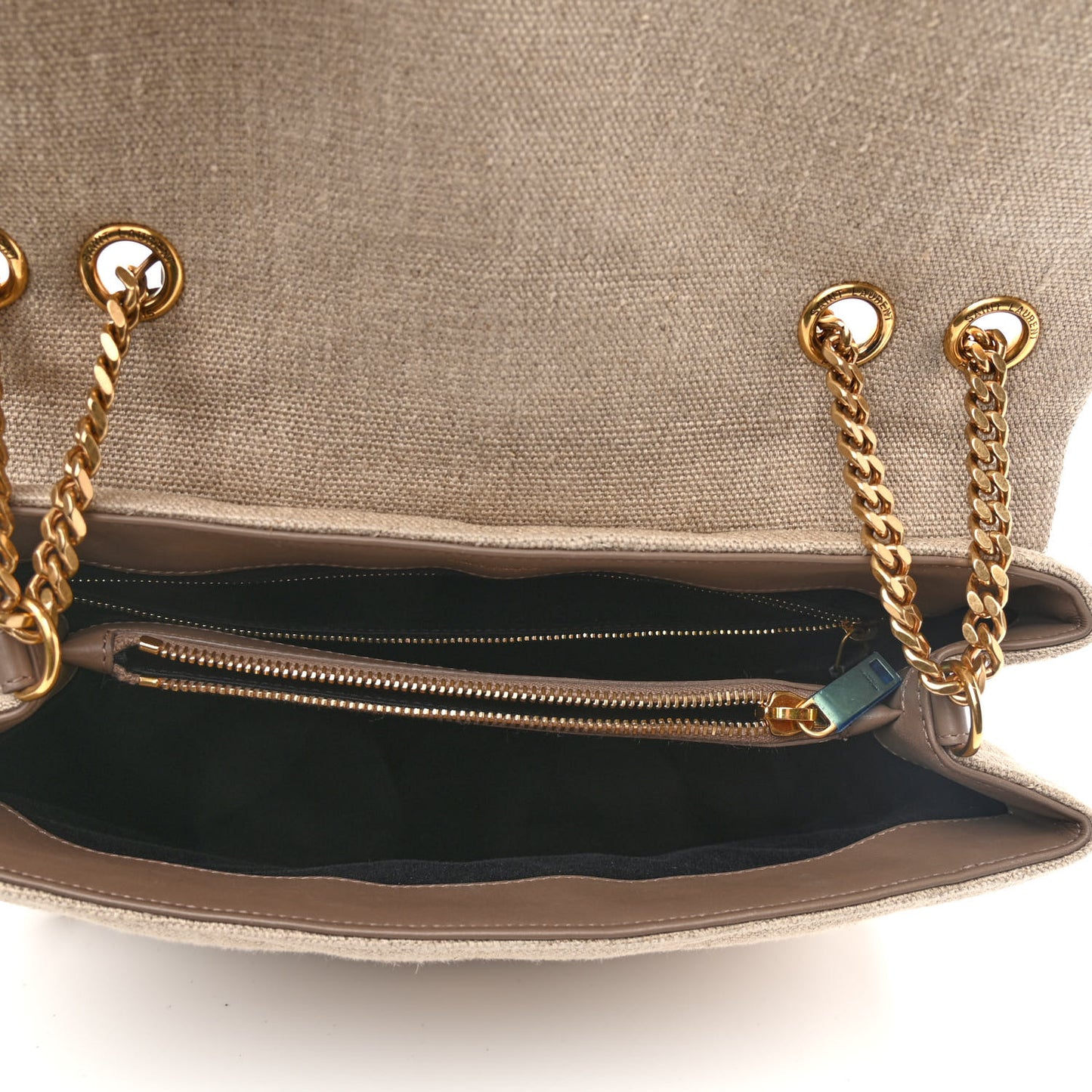 Linen Y Quilted Monogram Medium Loulou Chain Satchel Natural