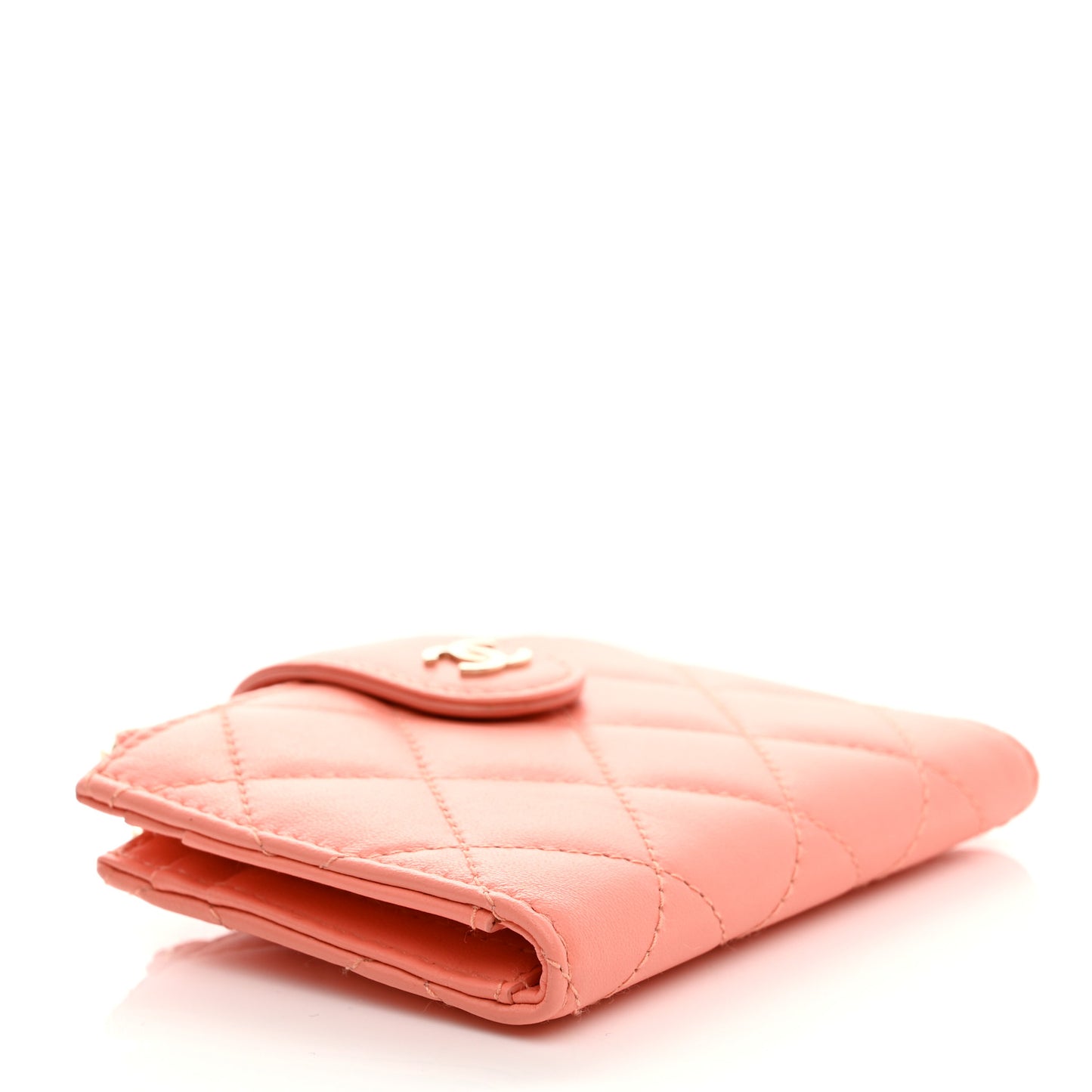 Lambskin Quilted Compact Zipped Pocket Wallet Light Orange