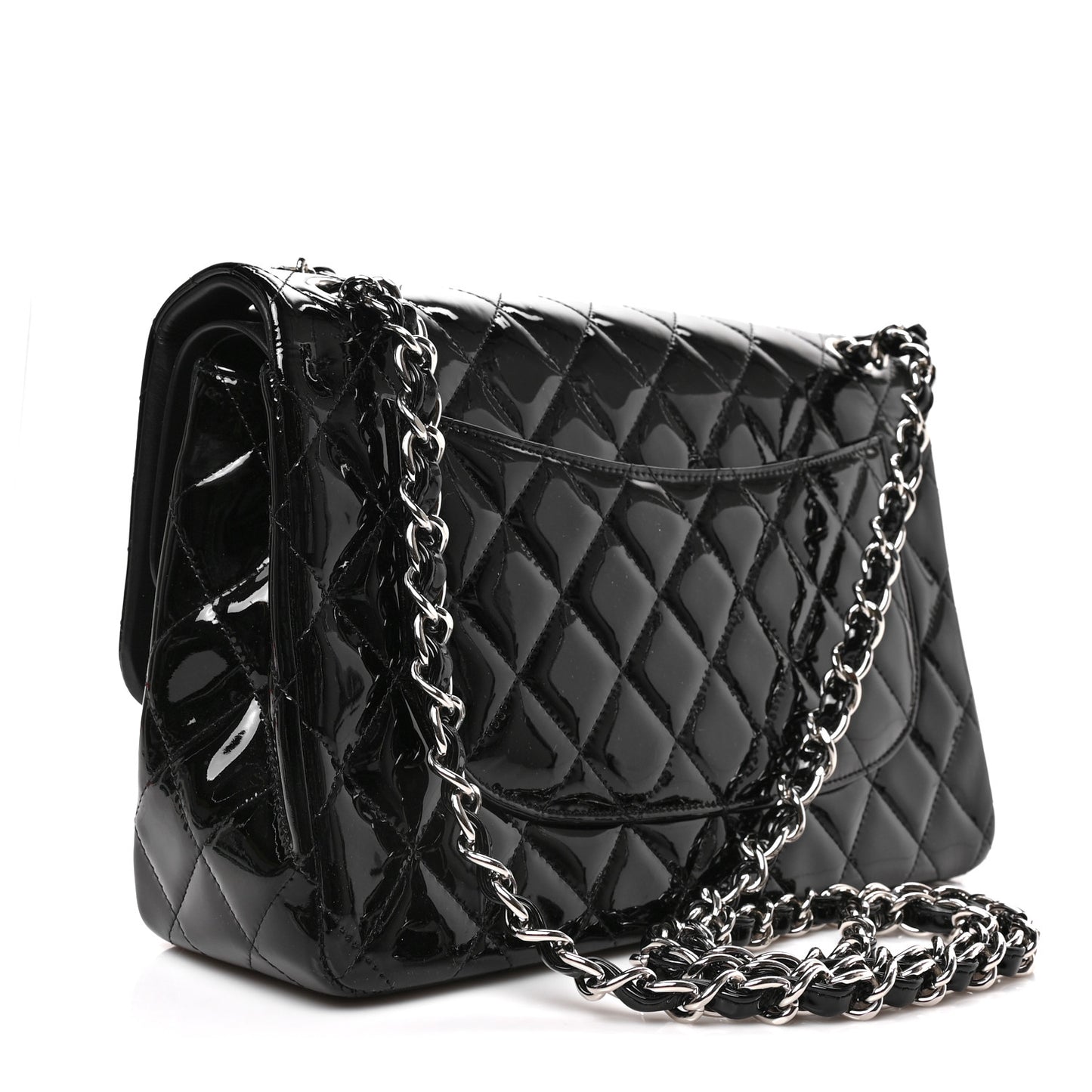 Patent Quilted Jumbo Double Flap Black