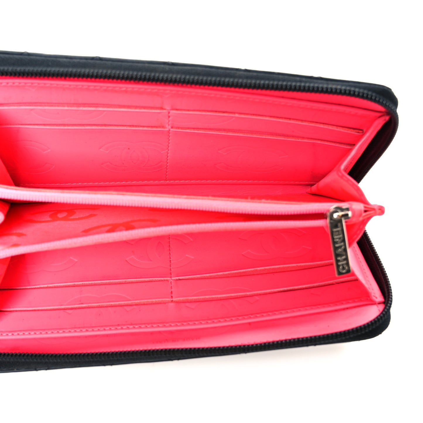 Calfskin Quilted Cambon Large Gusset Zip Around Wallet Black
