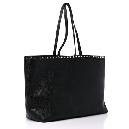 Valentino Garavani Grained Calfskin Rockstud Shoulder Tote Black 3 of 14