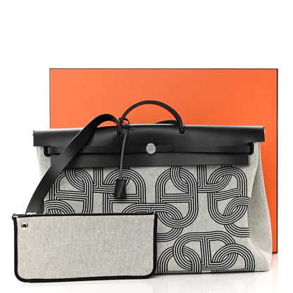Hermes H Plume Canvas Vache Hunter Circuit Herbag Cabin Zip Retourne 50 Black Ecru 13 of 13