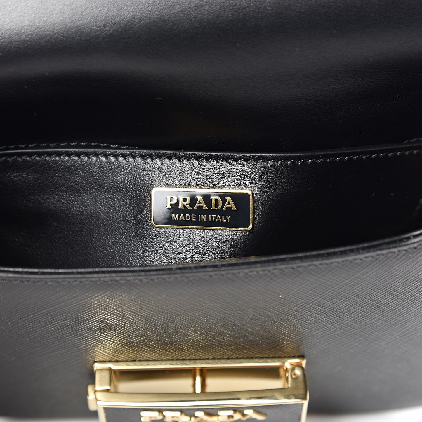 Saffiano Lux Embleme Flap Shoulder Bag Black