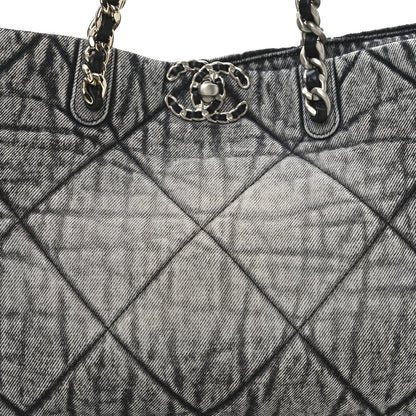 Chanel Washed Denim Quilted Chanel 19 East West Shopping Bag Black White 8 of 10