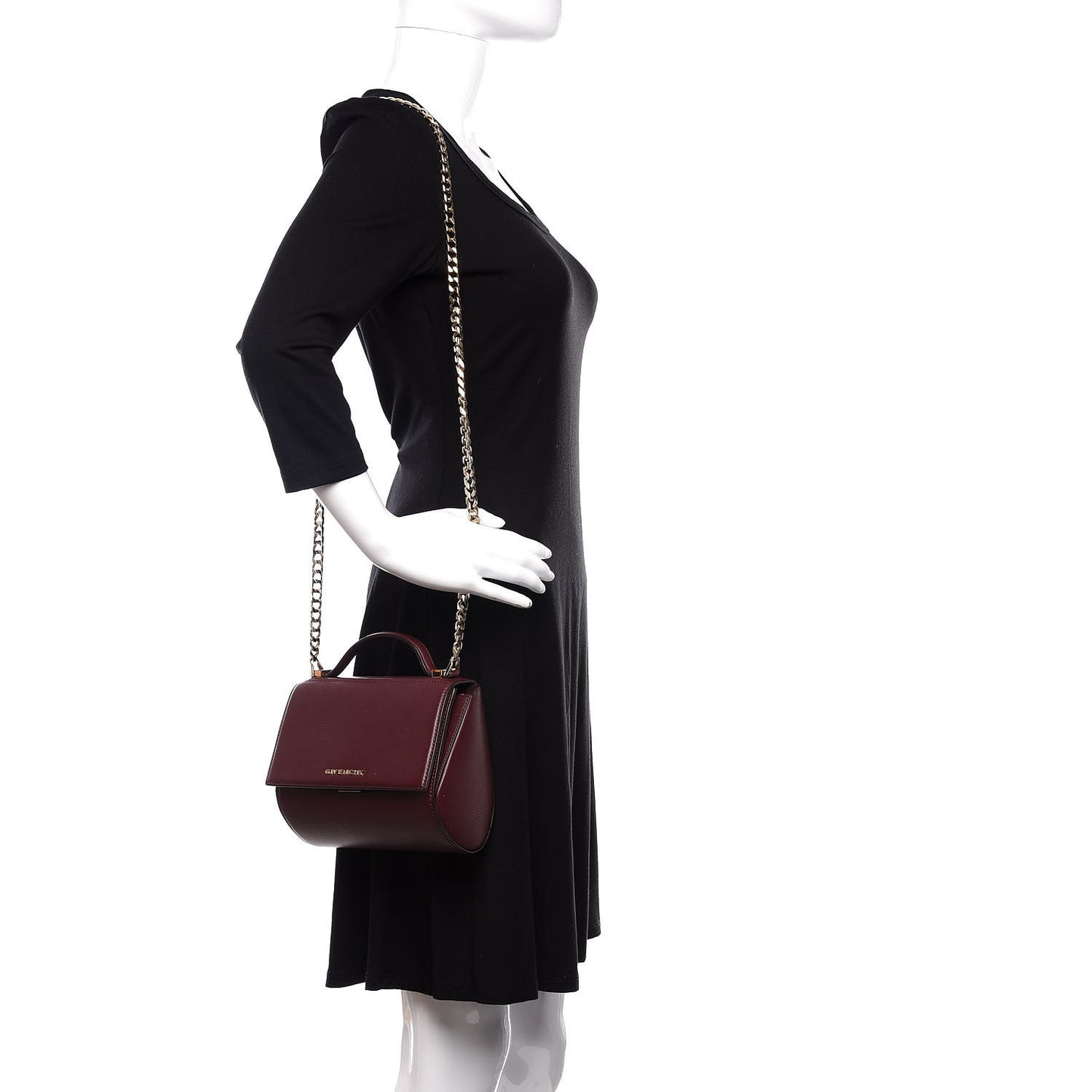 Textured Calfskin Mini Pandora Box Chain Crossbody Bag Oxblood
