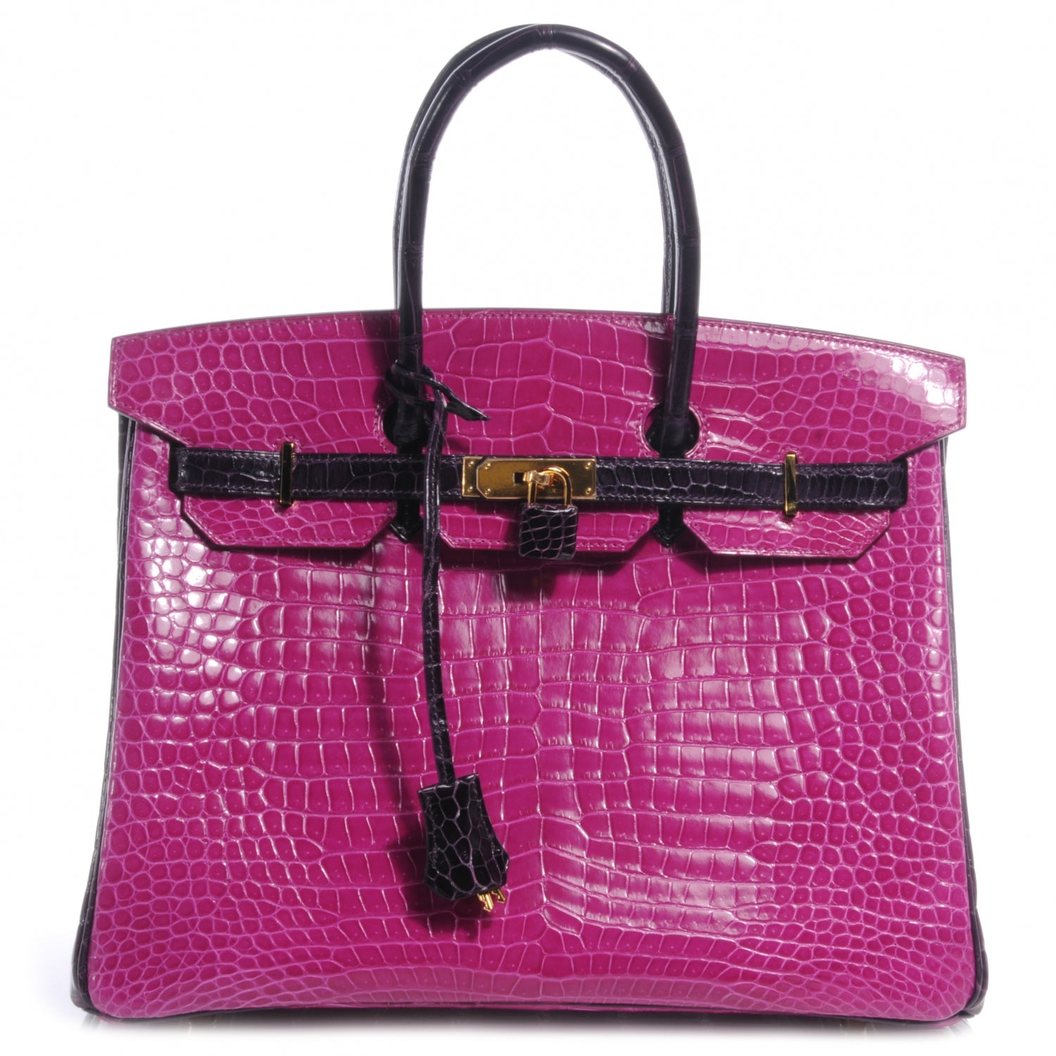 Hermes Shiny Porosus Crocodile Bi-Color Horseshoe Birkin 35 Rose Scheherazade/Amethyst 1 of 10