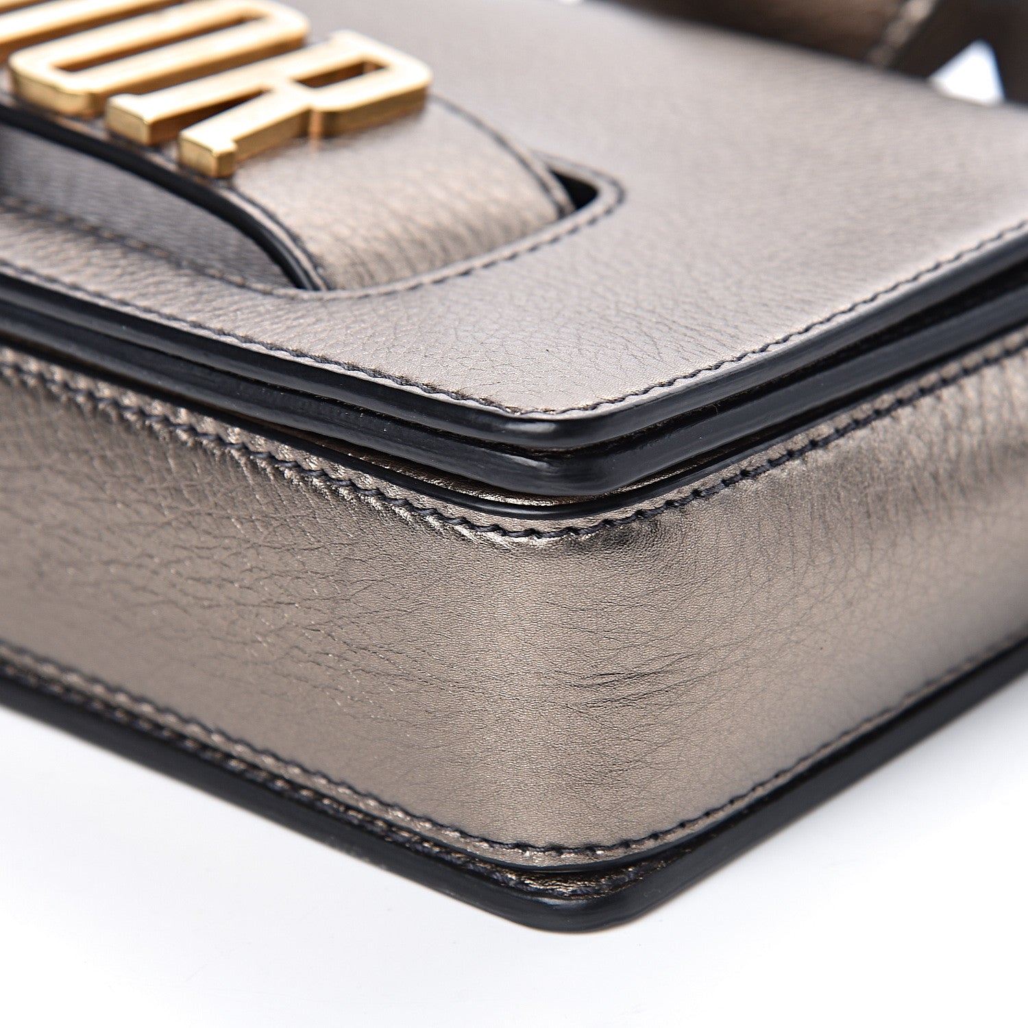 Christian Dior Metallic Grained Calfskin Dio(r)evolution Flap Bag Black Gold 10 of 10