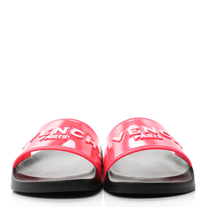 Givenchy Metallic Rubber Logo Pool Slide Sandals 38 Neon Pink 2 of 9