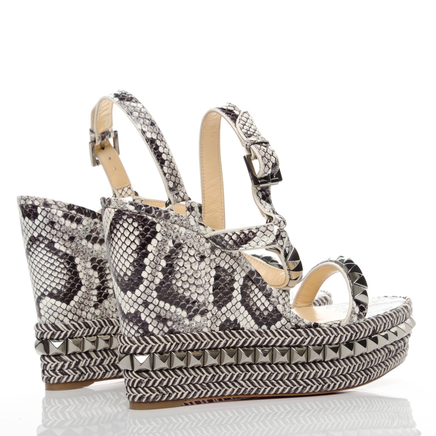 Christian Louboutin Watersnake Print Cataclou 120 Wedge Sandals 40 Roccia Gun Metal 4 of 7