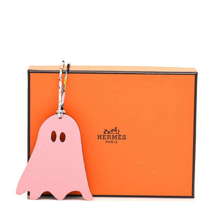 Hermes Togo Epsom Petit H Ghost Bag Charm Rose Confetti Vert Fonce 5 of 5