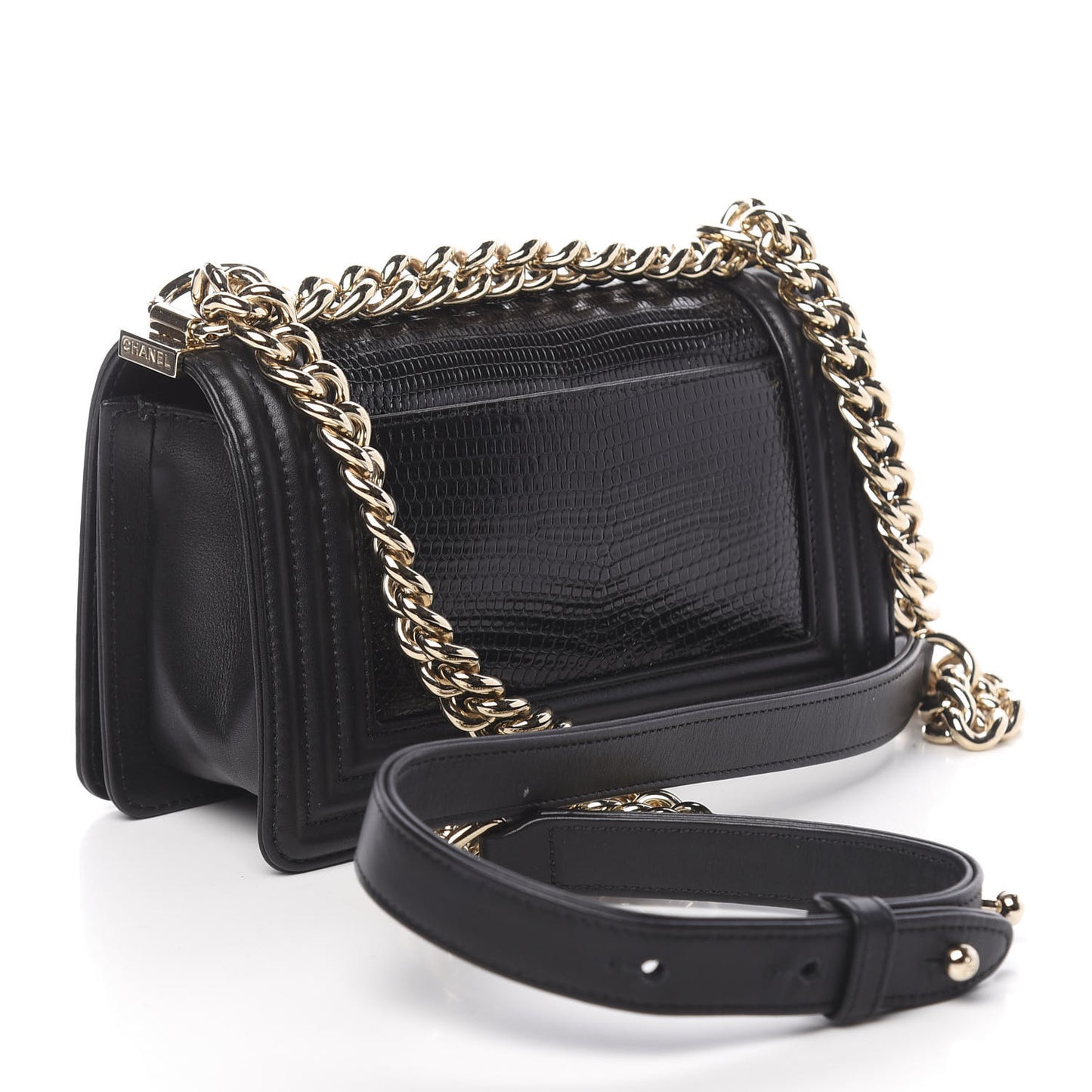 Lizard Calfskin Small Boy Flap Black