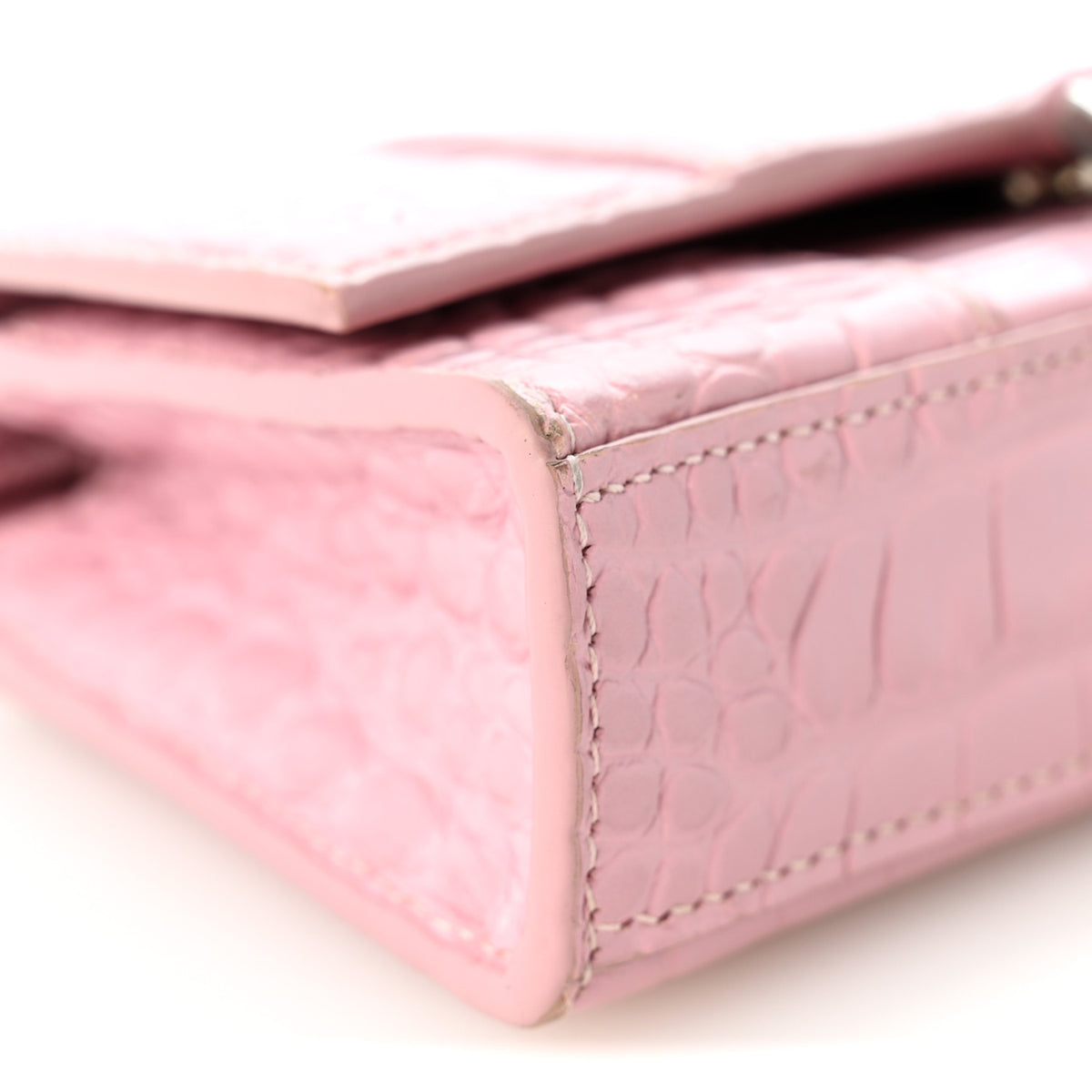 Balenciaga Shiny Calfskin Crocodile Embossed Hourglass Chain Bag Powder Pink 7 of 9