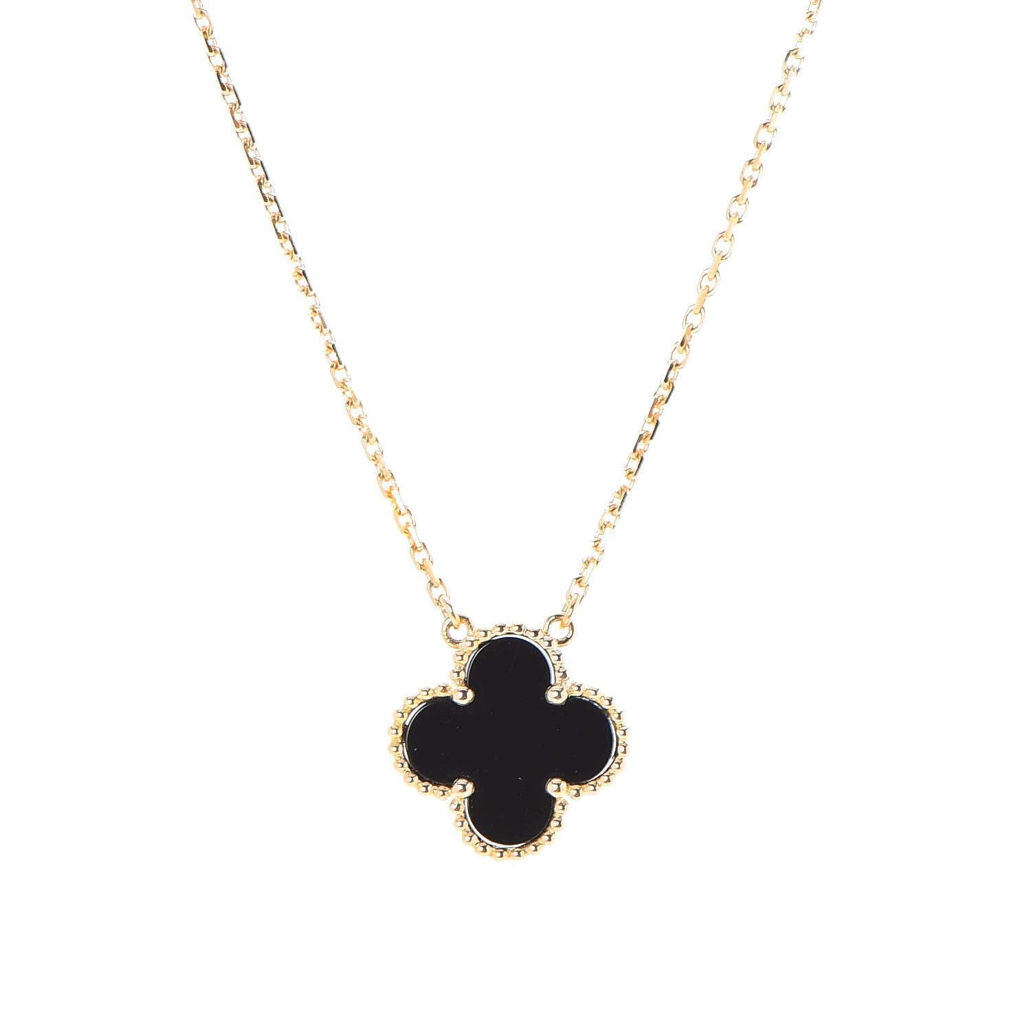 Van Cleef & Arpels 18K Yellow Gold Black Onyx Vintage Alhambra Pendant Necklace 4 of 7