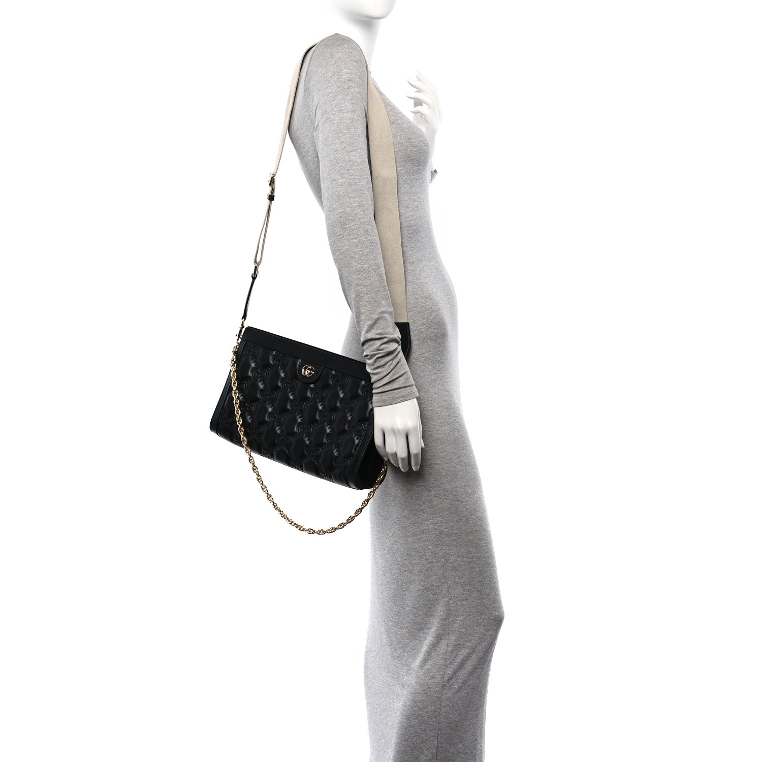 Gucci Calfskin GG Matelasse Large Slim Chain Shoulder Bag Black Natural 2 of 12