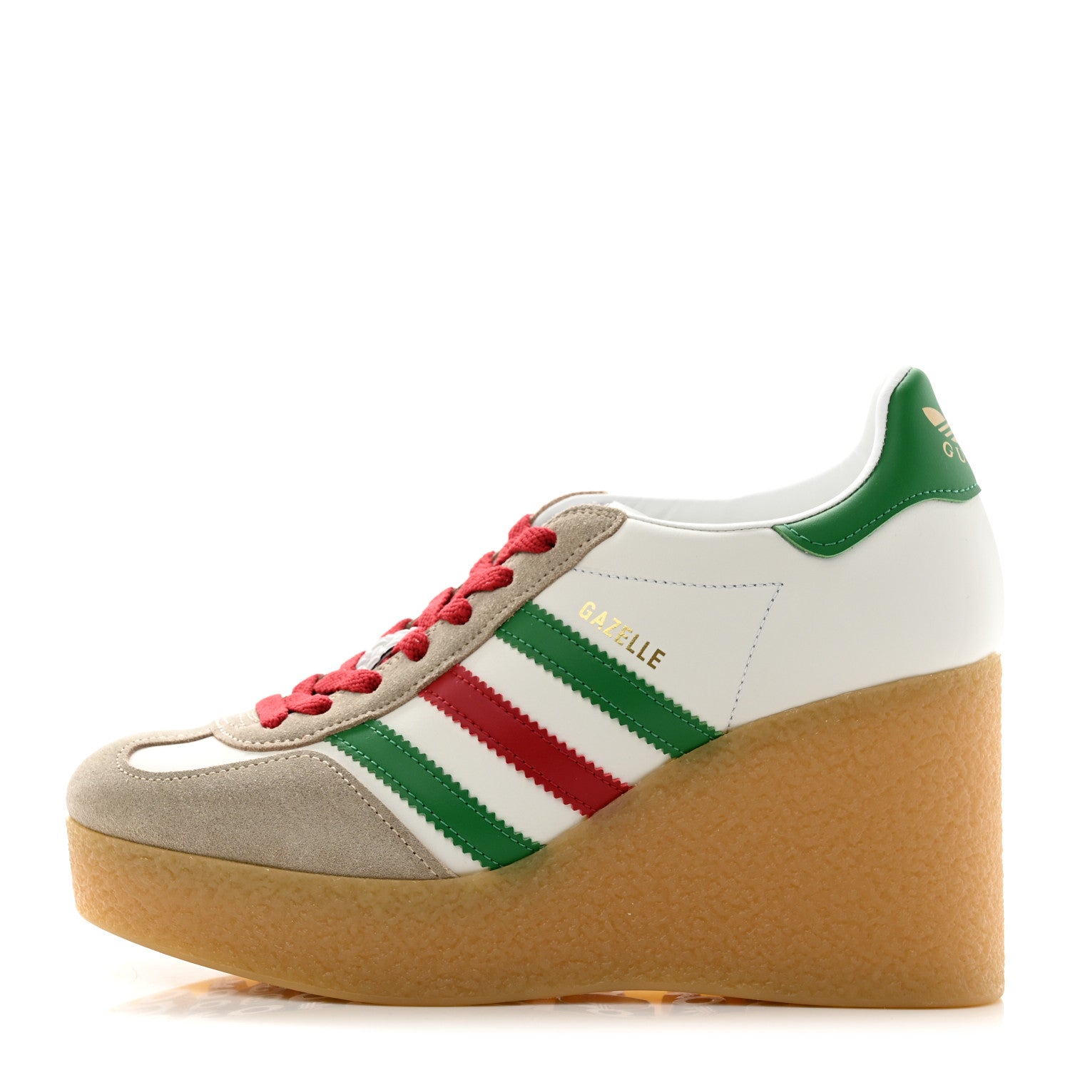 Gucci X ADIDAS Suede Madeira Gazelle Wedge Sneakers 37.5 Oatmeal White New Shamarock Hibiscus Red 1 of 8