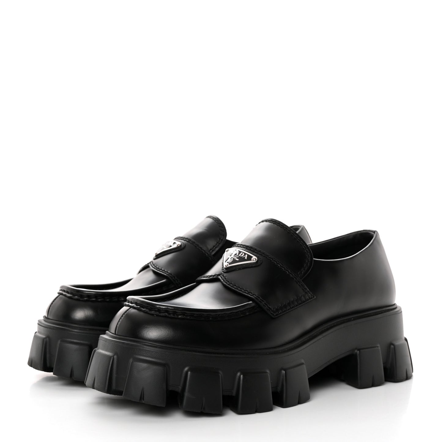 Spazzolato Rois Metal Triangle Logo Mens Monolith 55mm Loafers 6 Black