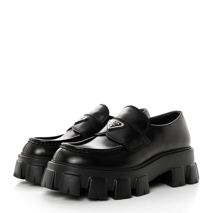 Prada Spazzolato Rois Metal Triangle Logo Mens Monolith 55mm Loafers 6 Black 3 of 15