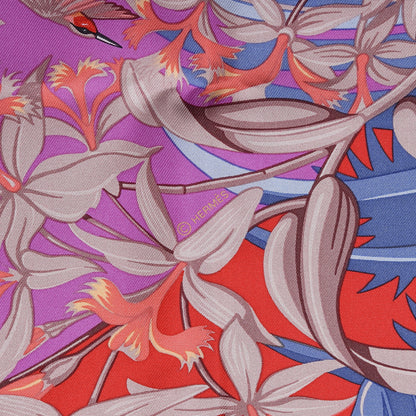 Hermes Silk Tatouage Flamingo Party Scarf 90 Potiron Mauve Rouge 4 of 4