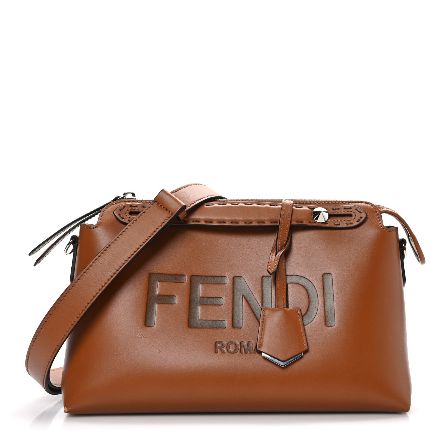 Fendi Vitello King Logo Embossed Medium By The Way Boston Bag Cuoio 1 of 11