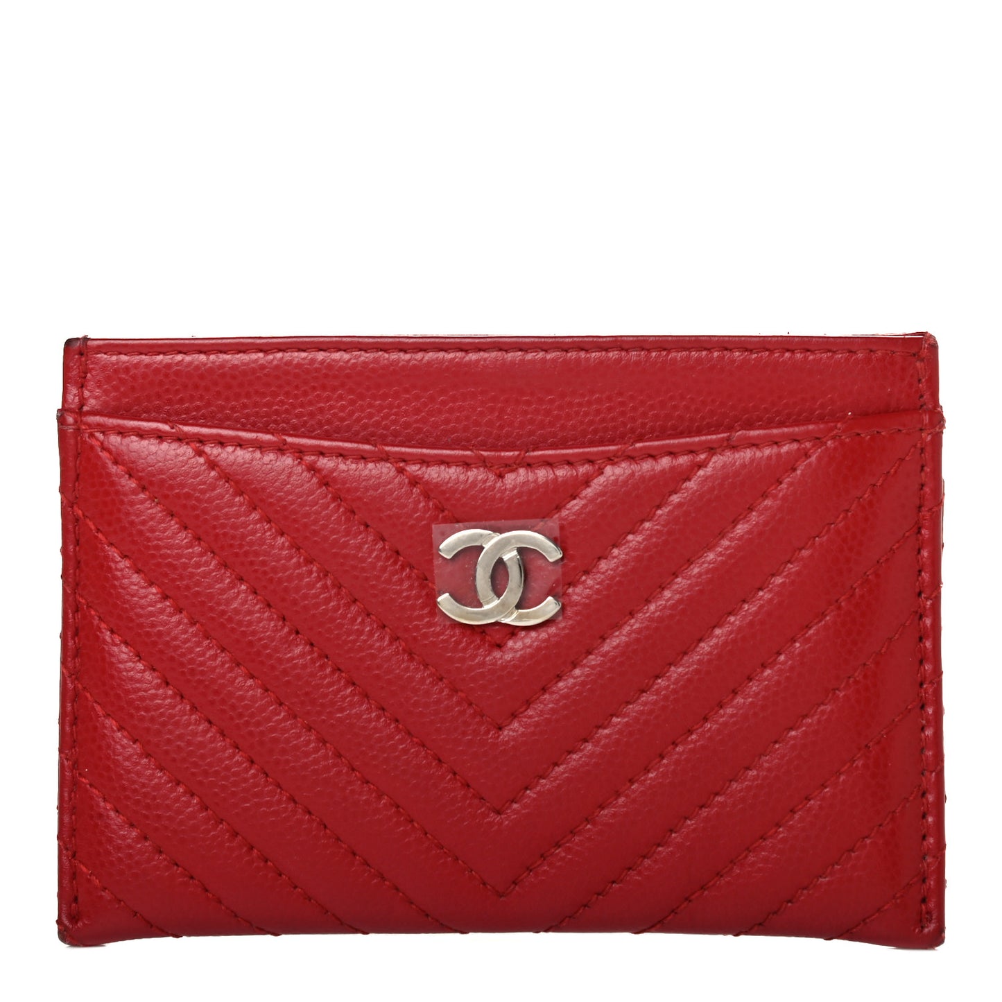 Caviar Chevron Quilted Card Holder Dark Red