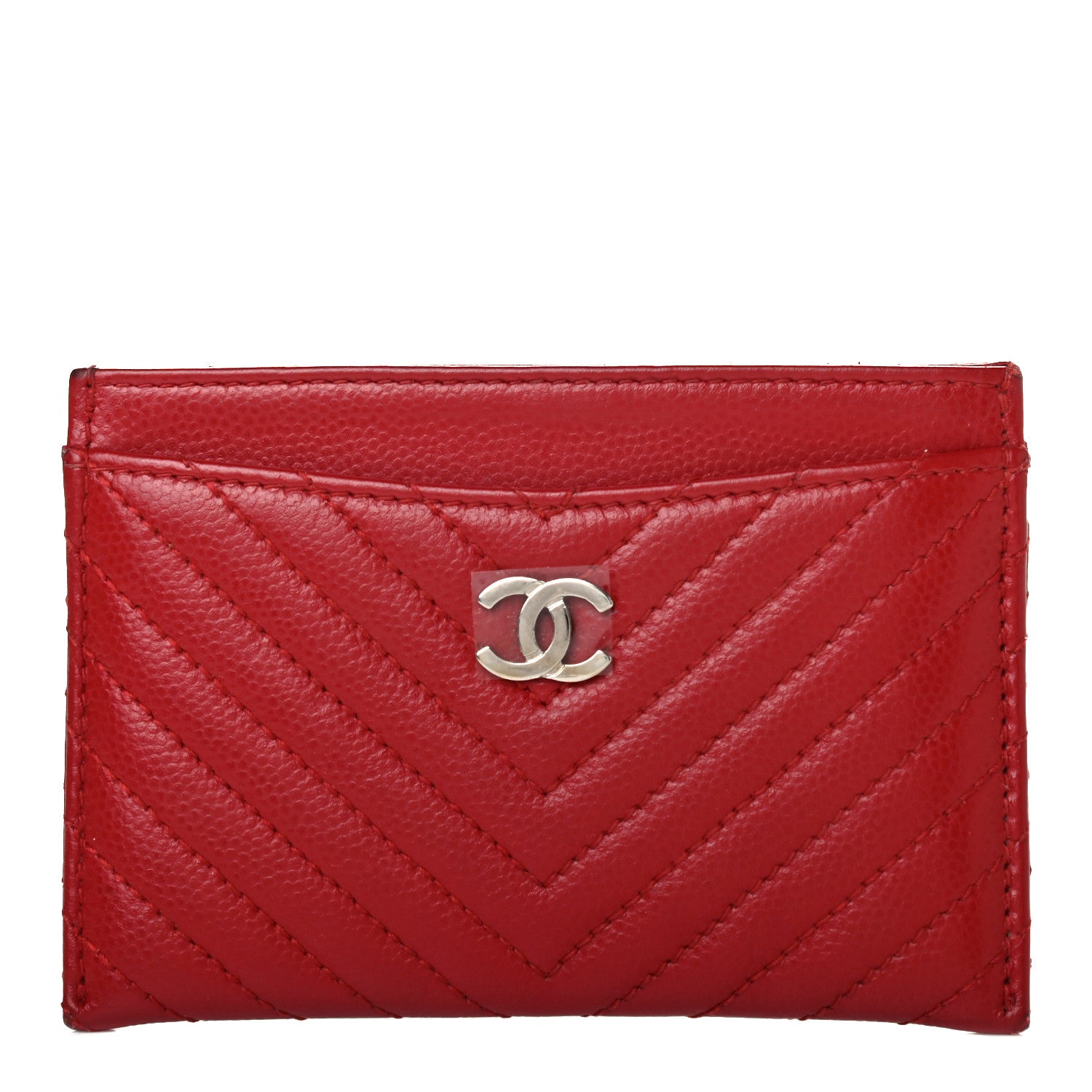 Chanel Caviar Chevron Quilted Card Holder Dark Red 1 of 4