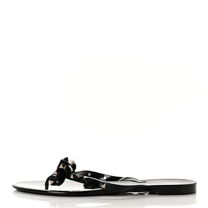 Valentino Garavani PVC Jelly Rockstud Bow Thong Sandals 41 Black 1 of 7