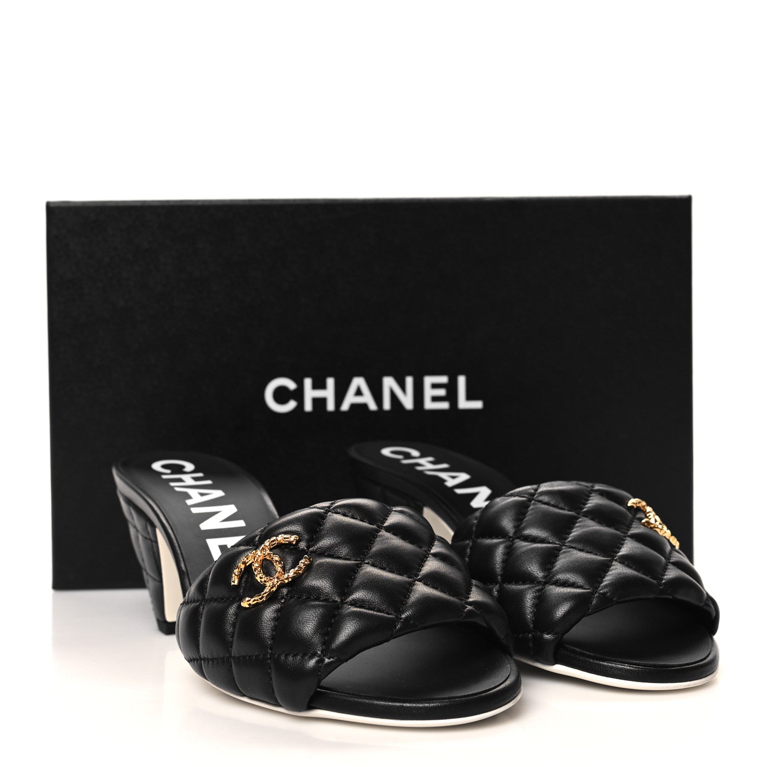 Chanel Lambskin Quilted Textured CC Mules 36 Black 8 of 8