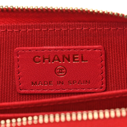 Chanel Lambskin Quilted Zip Around Coin Purse Wallet Light Red 6 of 9