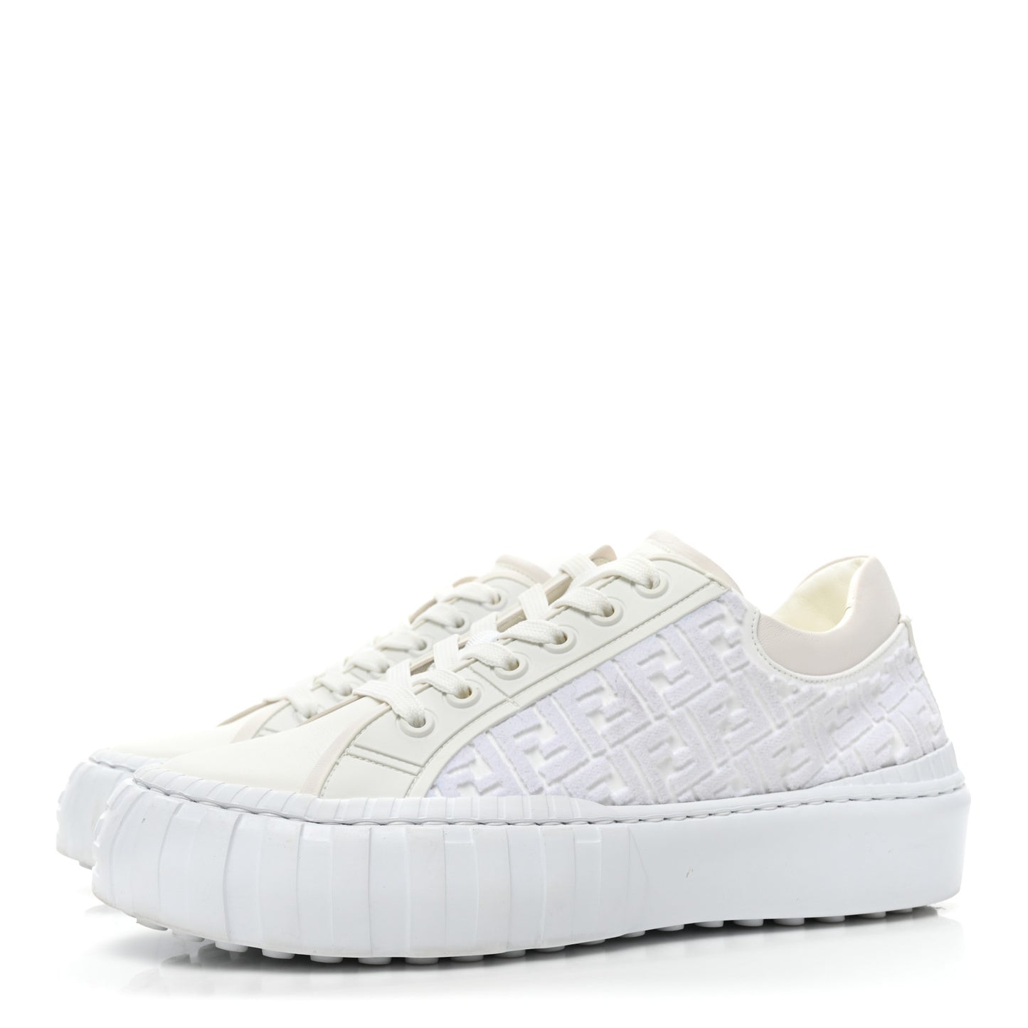 Velvet FF Calfskin Womens Fendi Force Low Top Sneakers 39 White