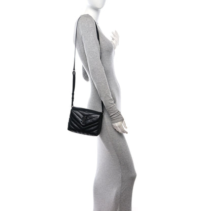 Saint Laurent Calfskin Y Quilted Monogram Monochrome Toy Loulou Crossbody Bag Black 3 of 10