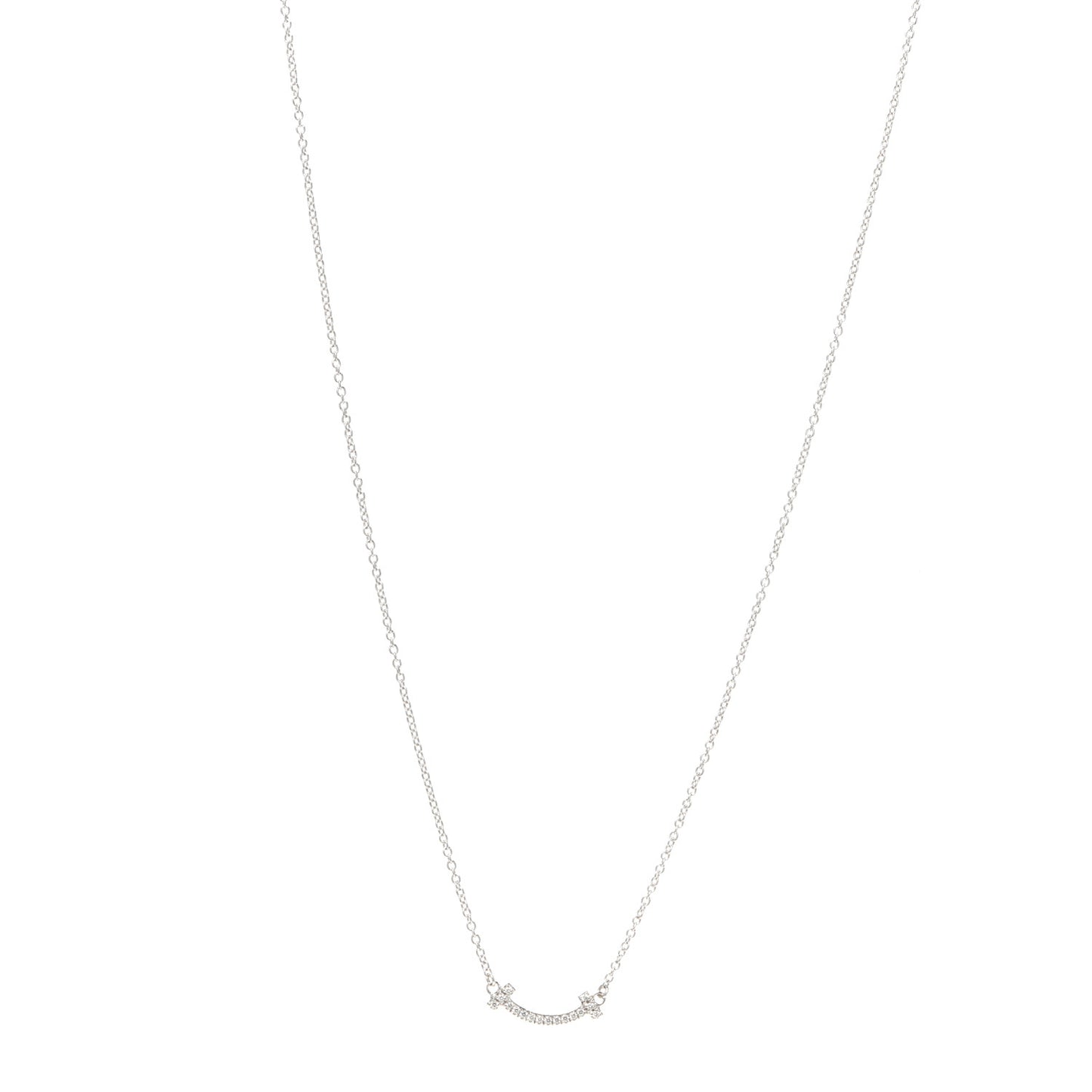 18K White Gold Diamond Mini T Smile Pendant Necklace