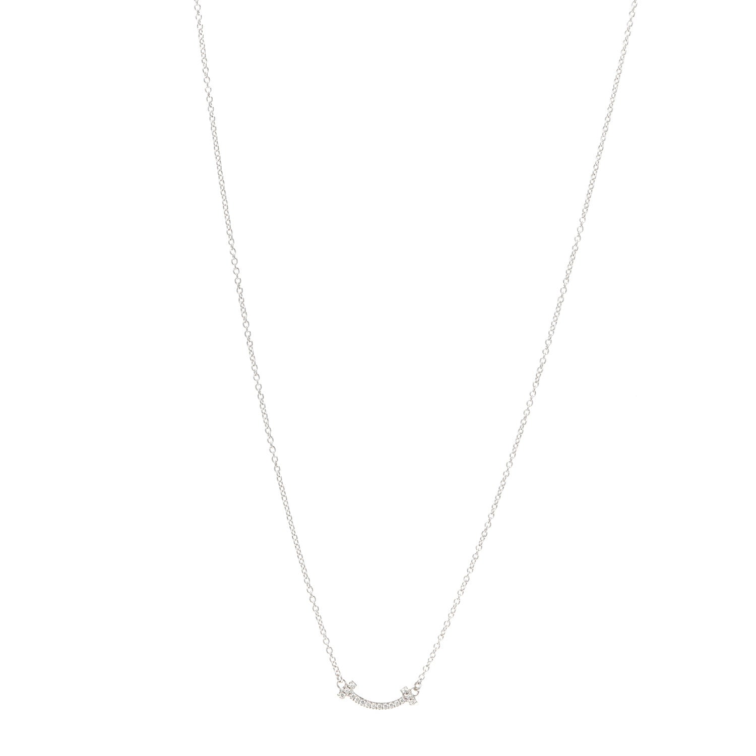 Tiffany 18K White Gold Diamond Mini T Smile Pendant Necklace 1 of 6
