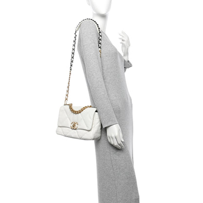Chanel Shiny Goatskin Quilted Medium Chanel 19 Flap White 2 of 11