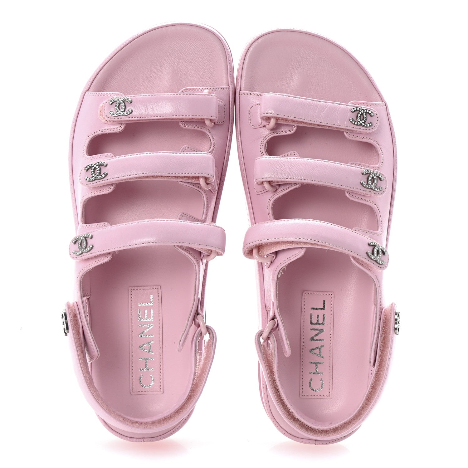 Chanel Lambskin Crystal CC Velcro Dad Sandals 36.5 Light Pink 2 of 10