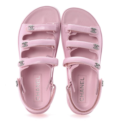 Chanel Lambskin Crystal CC Velcro Dad Sandals 36.5 Light Pink 2 of 10